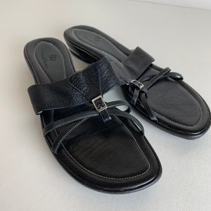 Cole Haan Black Leather Slide Buckle Sandals Sz10B